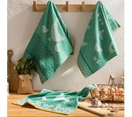COUCKE Torchon Imprimé En Jacquard De Coton Vert Moyen 50x75