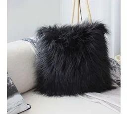 Coussin Doux à Poils Longs Epicéa - 45 X 45 Cm - Noir