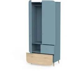 DEMEYERE Ensemble Lit Bébé 70 X 140 Cm Kit Évolutif + Commode à Langer + Armoire - Firmiana - Bleu Et Bois