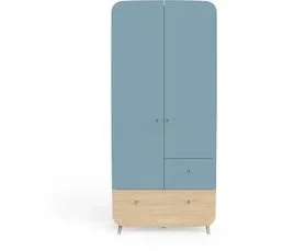 DEMEYERE Ensemble Lit Bébé 70 X 140 Cm Kit Évolutif + Commode à Langer + Armoire - Firmiana - Bleu Et Bois