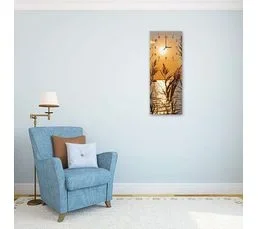 FEEBY Horloge Murale Paysage Soleil Couchant Silhouette Herbes 25 X 65 Cm Orange