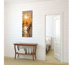 FEEBY Horloge Murale Paysage Soleil Couchant Silhouette Herbes 25 X 65 Cm Orange