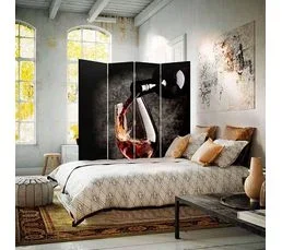 FEEBY Paravent Décoratif Élégance Vin Rouge Pour Intérieur 145 X 180 Cm - 1 Face Déco Noir