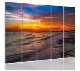 FEEBY Tableau Le Coucher De Soleil Sur La Plage 3 300 X 140 Cm Bleu