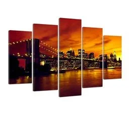 FEEBY Tableau Pont De Brooklyn, Manhattan Au Coucher Du Soleil 300 X 140 Cm Orange