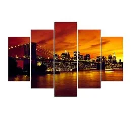 FEEBY Tableau Pont De Brooklyn, Manhattan Au Coucher Du Soleil 300 X 140 Cm Orange