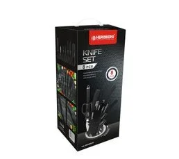 HERZBERG Set De Couteaux Avec Support 8 Pièces Marbre Noir Herzberg Hgmsn8blm