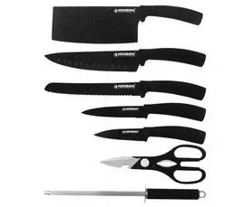 HERZBERG Set De Couteaux Avec Support 8 Pièces Marbre Noir Herzberg Hgmsn8blm