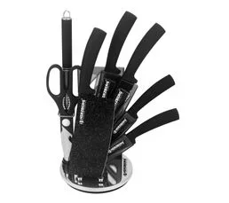 HERZBERG Set De Couteaux Avec Support 8 Pièces Marbre Noir Herzberg Hgmsn8blm