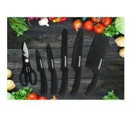 HERZBERG Set De Couteaux Avec Support 8 Pièces Marbre Noir Herzberg Hgmsn8blm