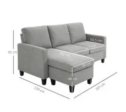 HOMCOM Canapé D'angle 3 Places Méridienne Réversible Tissu Polyester