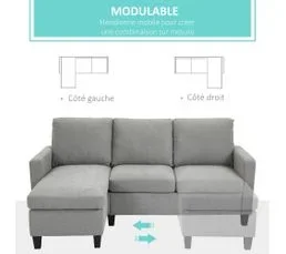 HOMCOM Canapé D'angle 3 Places Méridienne Réversible Tissu Polyester