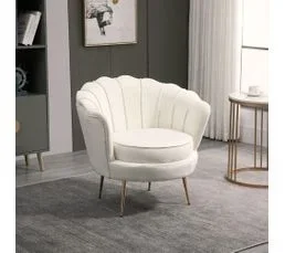 HOMCOM Fauteuil Design Coquillage Pieds Dorés Effilés Velours Blanc Laiteux