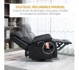 HOMCOM Fauteuil Luxe De Relaxation Et Massage Réglable Noir
