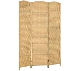 HOMCOM Paravent Intérieur 3 Panneaux Pliables En Bois Style Bohème Tissé
