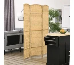 HOMCOM Paravent Intérieur 3 Panneaux Pliables En Bois Style Bohème Tissé