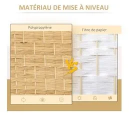 HOMCOM Paravent Intérieur 3 Panneaux Pliables En Bois Style Bohème Tissé