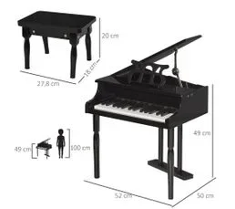 HOMCOM Piano à Queue Enfant En Bois 30 Touches Tabouret Inclus