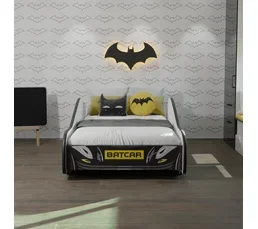 HT MEUBLES Lit Enfant super héros Voiture Batman Noir – Batcar, Batmobile  - 140 x 70 cm sommier inclus