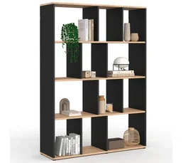 ID MARKET Etagère Bibliothèque Jena 4 Niveaux Noir Et Effet Bois H.143 Cm
