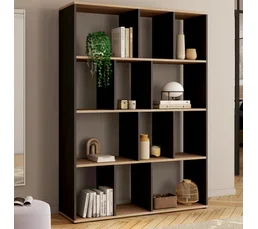 ID MARKET Etagère Bibliothèque Jena 4 Niveaux Noir Et Effet Bois H.143 Cm