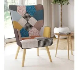 ID MARKET Fauteuil Scandinave Ivar En Tissu Patchwork Multicouleurs