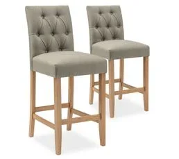 INTENSEDECO Lot De 2 Chaises De Bar En Bois Gaya Tissu Beige - H65cm