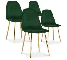 INTENSEDECO Lot De 4 Chaises Bali Velours Vert Pieds Or