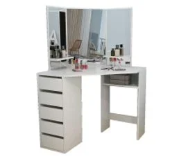 JAD Coiffeuse D'angle Blanche  Avec LED Et Tabouret  110 X 141,5 X 54 Cm (hxlxp)