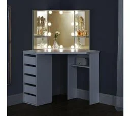 JAD Coiffeuse D'angle Blanche  Avec LED Et Tabouret  110 X 141,5 X 54 Cm (hxlxp)