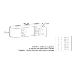 JAD Corps En Blanc Mat  Façades Gris Haute Brillance Avec Éclairage LED 53 X 182 X 35 Cm