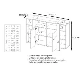 JAD Meuble Blanc Mat Et Pétrol Laqué(lxhxp) : 149 X 101 X 34 Cm