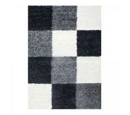 JADOREL Tapis Poils Longs Shaggy 120x170 Rectangle Tissé Gris Et Noir Motif Damier