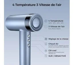 KILISKY Sèche-cheveux,1450w,avec Écran LED,silencieux,4 Températures Et 3 Vitesses，bleu