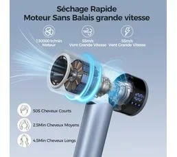 KILISKY Sèche-cheveux,1450w,avec Écran LED,silencieux,4 Températures Et 3 Vitesses，bleu