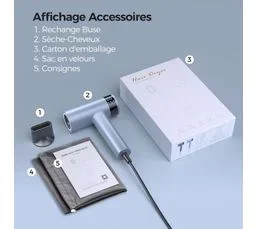 KILISKY Sèche-cheveux,1450w,avec Écran LED,silencieux,4 Températures Et 3 Vitesses，bleu