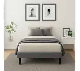 KING OF DREAMS Sommier 70x190 Cm Déhoussable Gris Avec Pieds 20 Cm Et 13 Lattes Tissu Pvc Et Mousse Polyuréthane