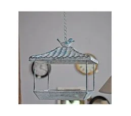 LA GRANDE PRAIRIE Mangeoire à Suspendre Bleu Patiné Maisonnette