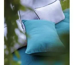 LINNEA Housse De Coussin Prelude 80x80 Cm Finition Biais Noir Face En Lin Lavé Et Dos En Coton Lavé Bleu