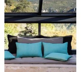 LINNEA Housse De Coussin Prelude 80x80 Cm Finition Biais Noir Face En Lin Lavé Et Dos En Coton Lavé Bleu