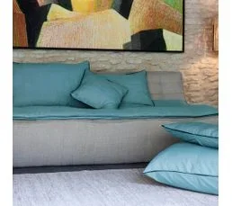 LINNEA Housse De Coussin Prelude 80x80 Cm Finition Biais Noir Face En Lin Lavé Et Dos En Coton Lavé Bleu