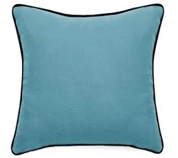 LINNEA Housse De Coussin Prelude 80x80 Cm Finition Biais Noir Face En Lin Lavé Et Dos En Coton Lavé Bleu