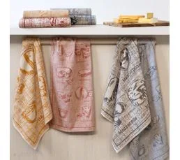 LINNEA Lot De 2 Torchons De Cuisine Pur Coton 50x50 Cm Motif Fromage Cheese Rouge