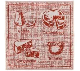 LINNEA Lot De 2 Torchons De Cuisine Pur Coton 50x50 Cm Motif Fromage Cheese Rouge