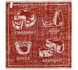 LINNEA Lot De 2 Torchons De Cuisine Pur Coton 50x50 Cm Motif Fromage Cheese Rouge