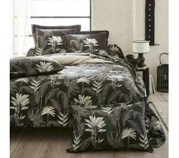 LINNEA Parure De Lit 260x240 Cm Satin De Coton Cayenne Noir Ebène 3 Pièces