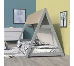 Lit Cabane Tipi 90x190 + 1 Toile + 1 Sommier / Gris
