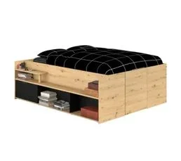 Lit coffre 140x190/200 cm TRAVEL Imitation chêne et noir