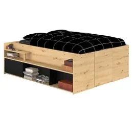 Lit coffre 140x190/200 cm TRAVEL Imitation chêne et noir