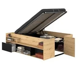 Lit coffre 140x190/200 cm TRAVEL Imitation chêne et noir